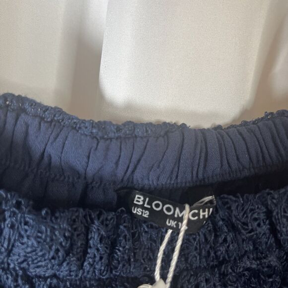 Bloomchic Blue Cold Shoulder Contrast Lace Pocket Rifle Herm Midi Dress Size 12 - Picture 6 of 8